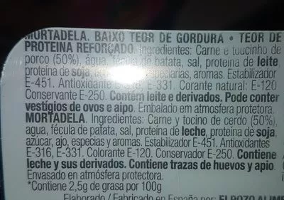 Lista de ingredientes del producto Mortadelle extra Elpozo 