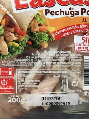 Lista de ingredientes del producto Lascas de pechuga de pollo Elpozo 200 g