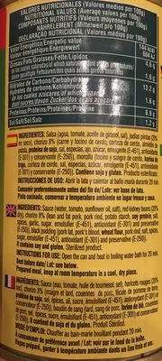 Lista de ingredientes del producto Chourico com feijão Vitoria 