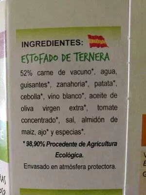 Lista de ingredientes del producto Estofado de Ternera Abricome BIO Abricome 250 gr.