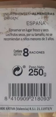 Lista de ingredientes del producto Almendra repelada cruda Carrefour 250 g