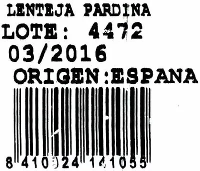 Lista de ingredientes del producto Lentejas pardinas Huerto San Genaro 1 Kg