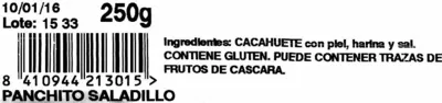 Lista de ingredientes del producto Panchito Tostado Saladillo La Madrileña 250 g