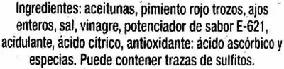 Lista de ingredientes del producto Aceitunas verdes Excelencia del Olivar 800 g (neto), 400 g (escurrido), 820 ml