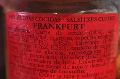 Lista de ingredientes del producto Salchichas cocidas frankfurt La Selva 