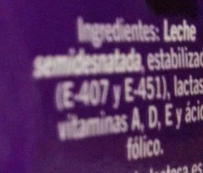 Lista de ingredientes del producto Leche semidesnatada Sin lactosa Kaiku 1 l