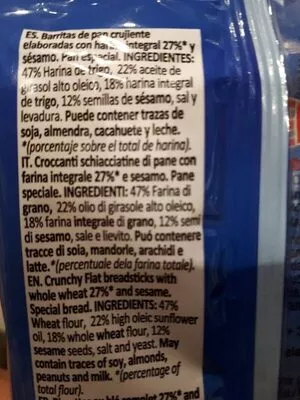 Lista de ingredientes del producto Barritas de pan crujiente  