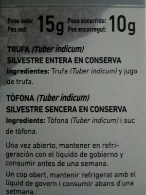 Lista de ingredientes del producto Ferrer Trufa (10g Glas) Ferrer 15 g