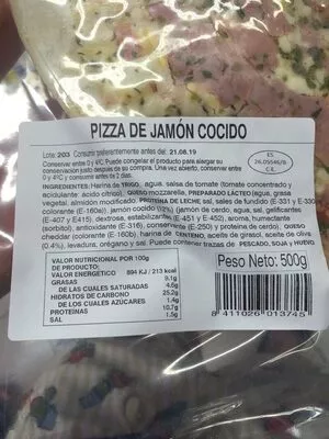 Lista de ingredientes del producto Pizza de jamon cocido Ferrer 500 g