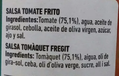 Lista de ingredientes del producto TOMATE FRITO FERRER Ferrer 350 g