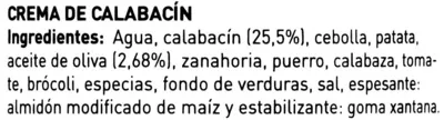 Lista de ingredientes del producto Crema de calabacín Ferrer 720 ml