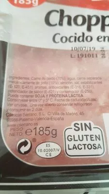 Lista de ingredientes del producto Serrano choped  cocido en lata  