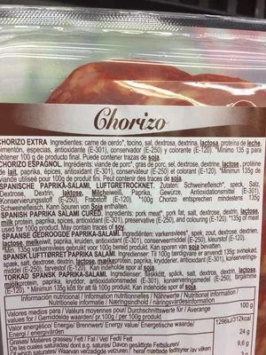 Lista de ingredientes del producto Chorizo Espagnol, La Barquette De Serrano 