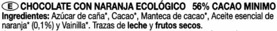 Lista de ingredientes del producto Chocolate negro con naranja 56% cacao Chocolates Solé 100 g