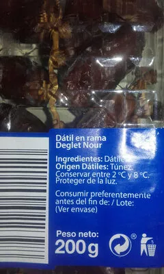 Lista de ingredientes del producto Dátiles en rama Casa Pons 200 g