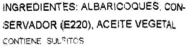 Lista de ingredientes del producto Albaricoques deshidratados "Casa Pons" Casa Pons 250 g