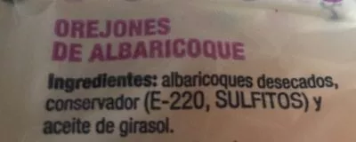 Lista de ingredientes del producto Orejones de albaricoque casa pons 