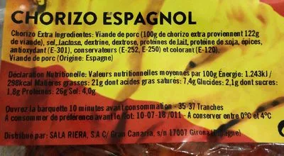 Lista de ingredientes del producto Chorizo Tapas Lidl 