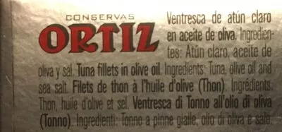 Lista de ingredientes del producto Ventresca Ortiz Ortiz 