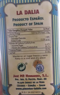 Lista de ingredientes del producto Pimenton De La Vera Dulce la dalia 