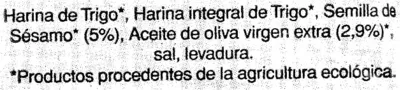 Lista de ingredientes del producto Regañás integrales con sésamo Bio Monti 150 g