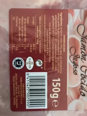 Lista de ingredientes del producto Jamón Cocido  150 g