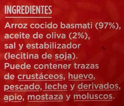 Lista de ingredientes del producto Arroz basmati Nomen 250 g (2 x 125 g)