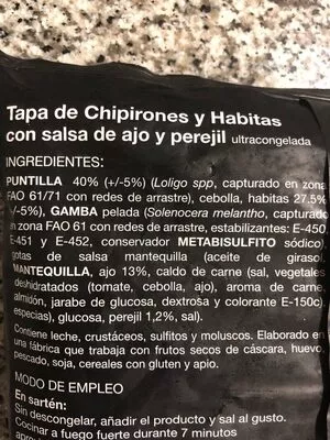 Lista de ingredientes del producto Chipirones con habitas Cocinarte 