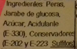 Lista de ingredientes del producto Peras glaseadas Primitivo Picó 400 g