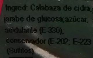 Lista de ingredientes del producto Fruta glaseada cidra Primitivo Picó 400 g