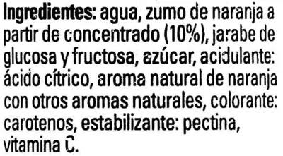 Lista de ingredientes del producto Naranja sin burbujas TriNa 33 cl