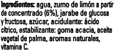 Lista de ingredientes del producto Refresco de limón sin burbujas TriNa 33 cl