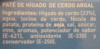 Lista de ingredientes del producto Pate light Argal 3x80=240g