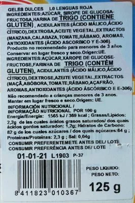 Lista de ingredientes del producto Carteritas surtido Gente dulce Miguelañez 