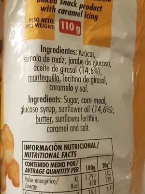 Lista de ingredientes del producto Palomitas caramelo Risi 110 g