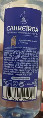 Lista de ingredientes del producto Agua mineral natural Cabreiroá 50 cl