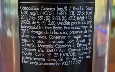 Lista de ingredientes del producto Magma Cabreiroá 1 litre