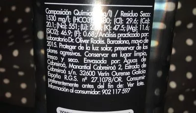 Lista de ingredientes del producto Magma agua con gas carbónico añadido Cabreiroa 