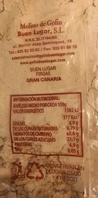 Lista de ingredientes del producto Gofio de millo Buen Lugar 