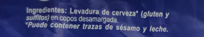 Lista de ingredientes del producto Levadura de Cerveza Desamargada NaturTierra 150 g