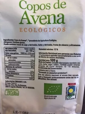 Lista de ingredientes del producto Copos de avena Hijas del Sol 500 g