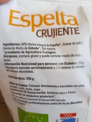 Lista de ingredientes del producto Espelta crujiente ecológica NaturTierra 250 g