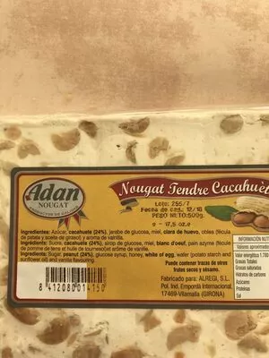 Lista de ingredientes del producto Nougat Tendre Cacahuète  500 g