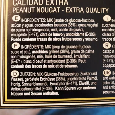 Lista de ingredientes del producto Turron diverso de cacahuete El Moli Vell 