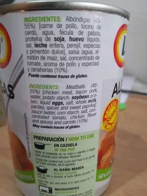 Lista de ingredientes del producto Albóndigas de pollo  415 g