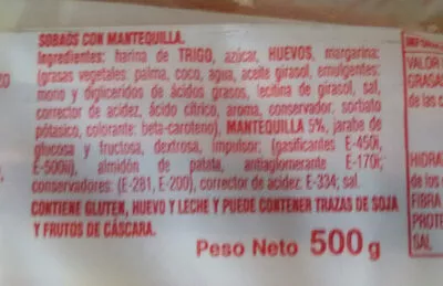 Lista de ingredientes del producto Sobaos la cavada 500 g