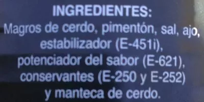 Lista de ingredientes del producto Chorizo Extra El Gaitero 750 g (500g escurrido)