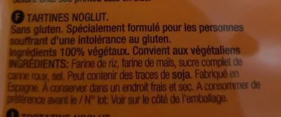 Lista de ingredientes del producto Noglut tostadas ligeras sin gluten y sin lactosa Santiveri 100 g