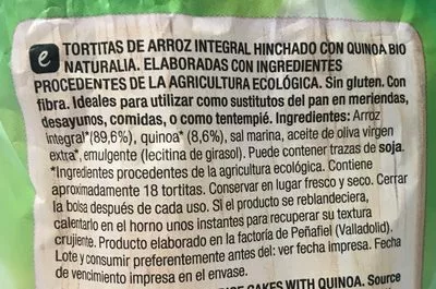 Lista de ingredientes del producto Tortitas de arroz integral con quinoa Santiveri 130 g