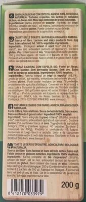 Lista de ingredientes del producto Todtadas ligeras espelta Santiveri 